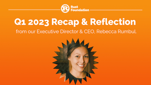 Q1 2023 Recap Heading: Q1 2023 Recap & Reflection Sub-heading: from our Executive Director & CEO, Rebecca Rumbul. Headshot of Rebecca Rumbul appears in a circular frame.